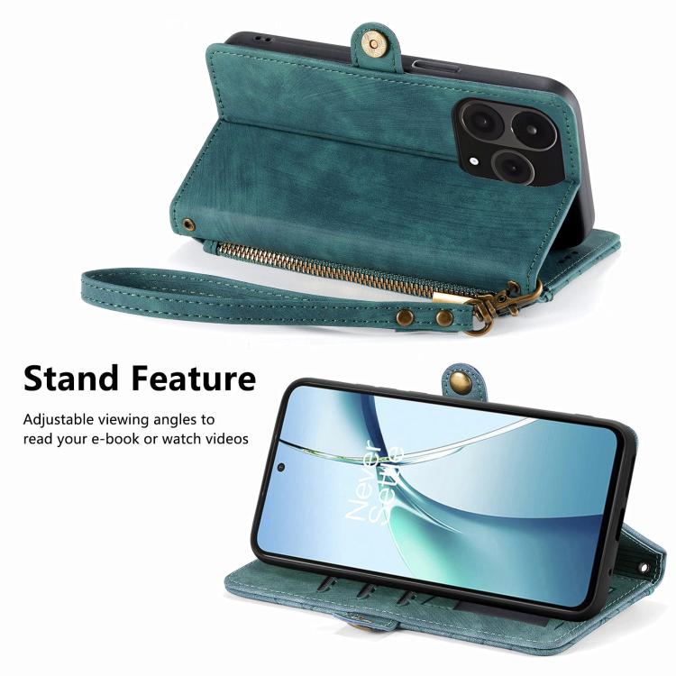 For OnePlus 15 Geometric Zipper Wallet Side Buckle Leather Phone Case