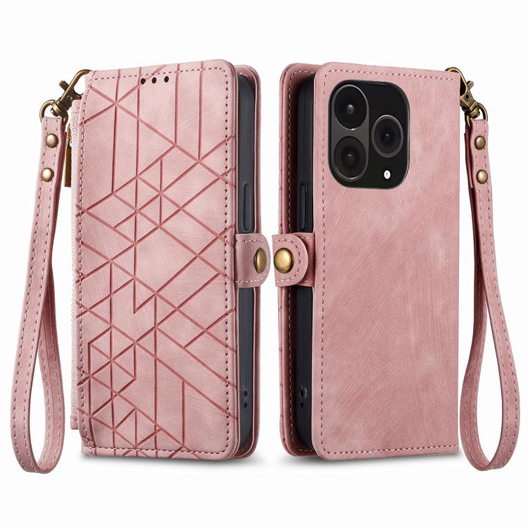 For OnePlus 15 Geometric Zipper Wallet Side Buckle Leather Phone Case