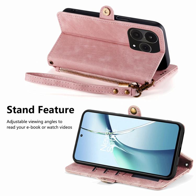 For OnePlus 15 Geometric Zipper Wallet Side Buckle Leather Phone Case