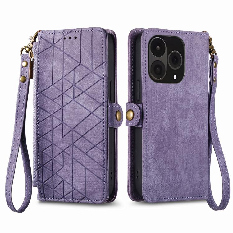 For OnePlus 15 Geometric Zipper Wallet Side Buckle Leather Phone Case
