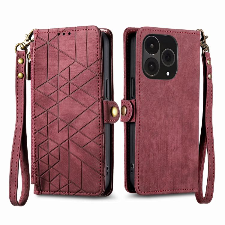 For OnePlus 15 Geometric Zipper Wallet Side Buckle Leather Phone Case