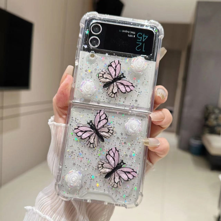 For Samsung Galaxy Z Flip3 Three-dimensional Butterfly Glitter TPU  Phone Case