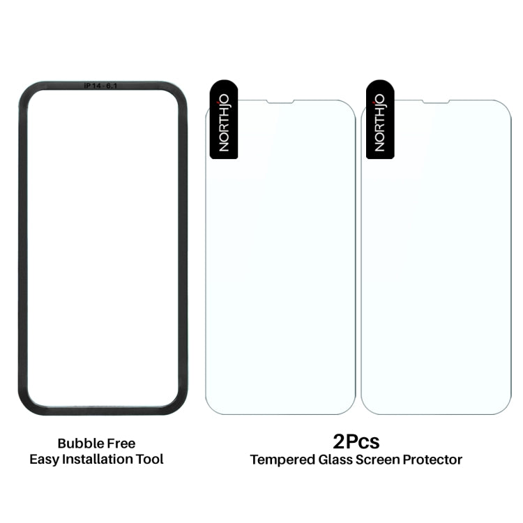 For iPhone 14 NORTHJO 2pcs A++ Screen Protector Tempered Glass Film with Installation Frame