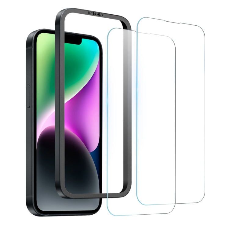 For iPhone 14 Plus NORTHJO 2pcs A++ Screen Protector Tempered Glass Film with Installation Frame