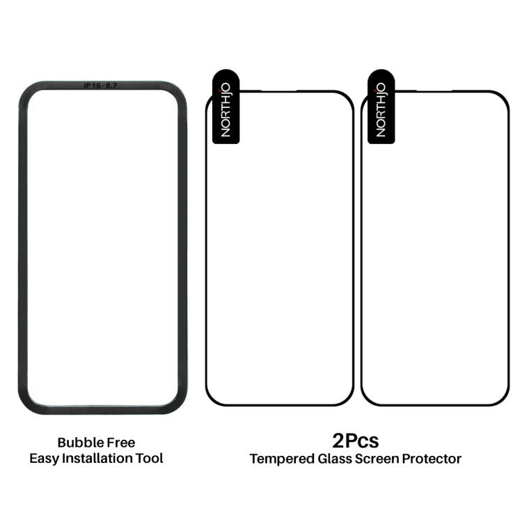 For iPhone 15 Plus NORTHJO 2pcs A++ Tempered Glass Film with Installation Frame