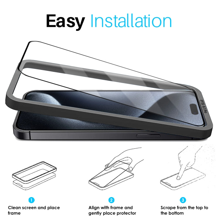 For iPhone 15 Pro NORTHJO 2pcs A++ Tempered Glass Film with Installation Frame