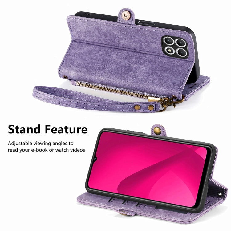 For T-Mobile T Phone 2 5G Geometric Zipper Wallet Side Buckle Leather Phone Case