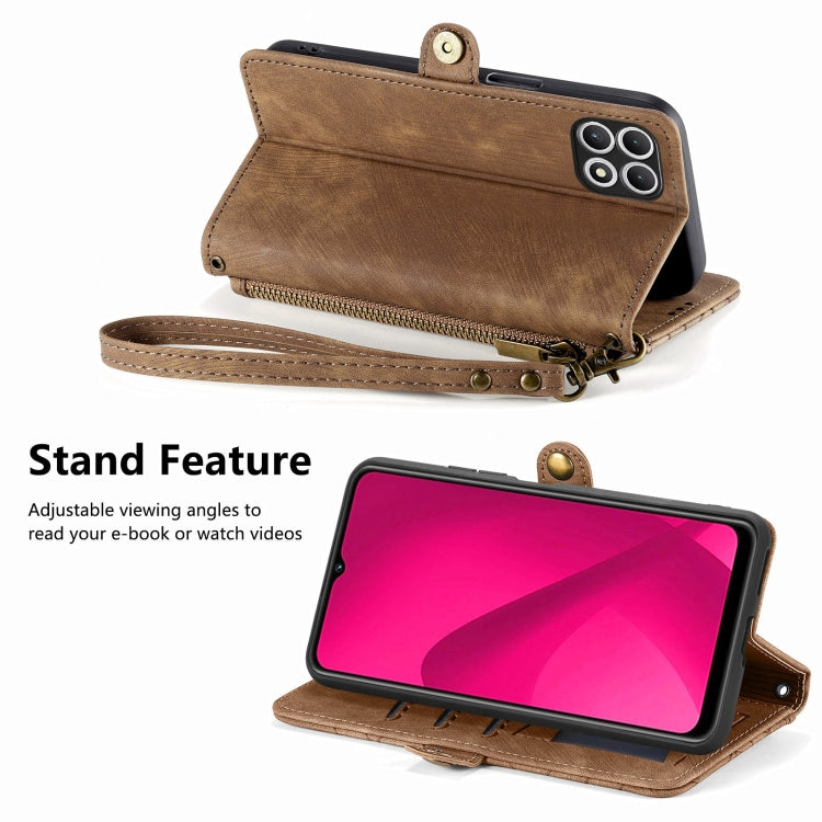 For T-Mobile T Phone 2 5G Geometric Zipper Wallet Side Buckle Leather Phone Case