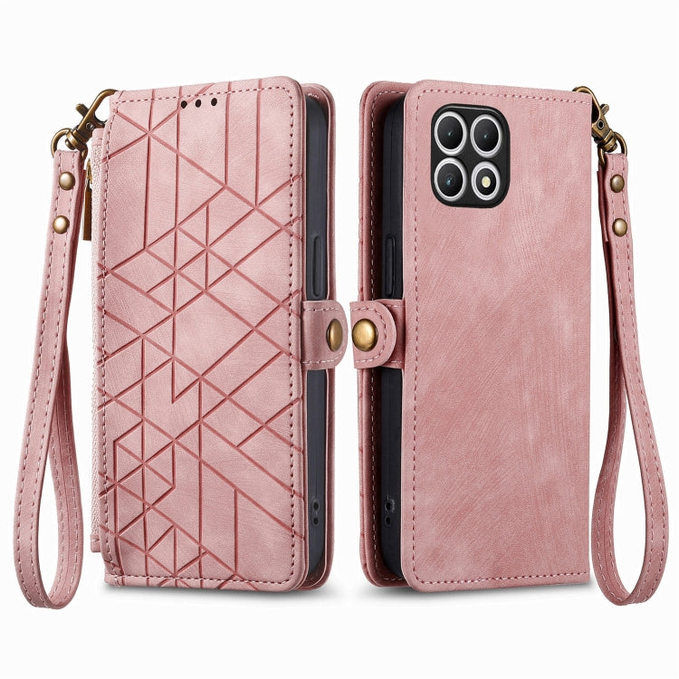 For T-Mobile REVVL 7 5G Geometric Zipper Wallet Side Buckle Leather Phone Case