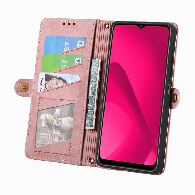 For T-Mobile REVVL 7 5G Geometric Zipper Wallet Side Buckle Leather Phone Case