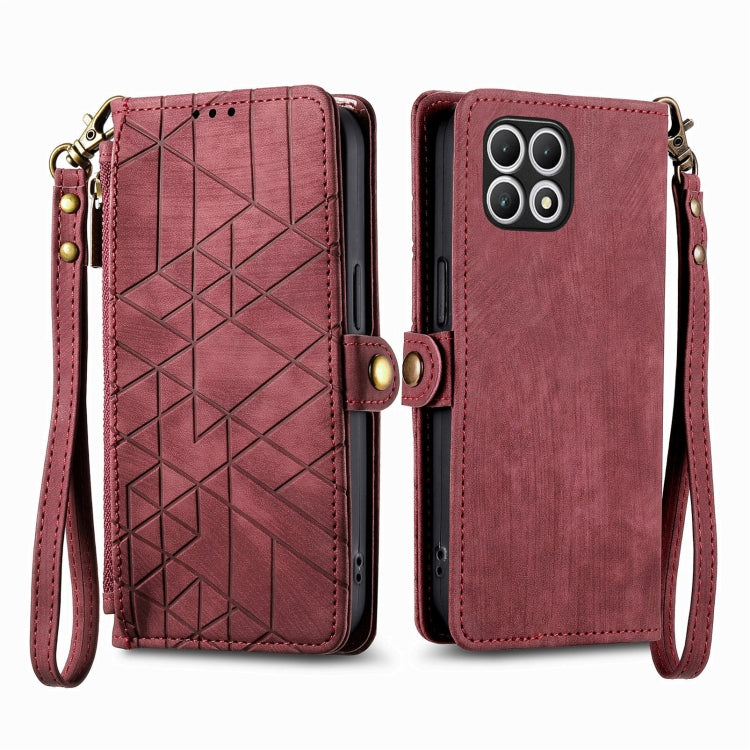 For T-Mobile REVVL 7 5G Geometric Zipper Wallet Side Buckle Leather Phone Case