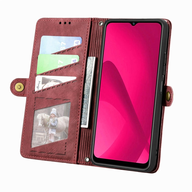 For T-Mobile REVVL 7 5G Geometric Zipper Wallet Side Buckle Leather Phone Case