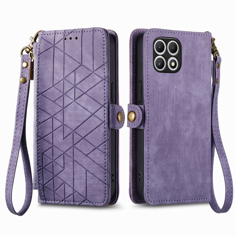 For T-Mobile REVVL 7 5G Geometric Zipper Wallet Side Buckle Leather Phone Case