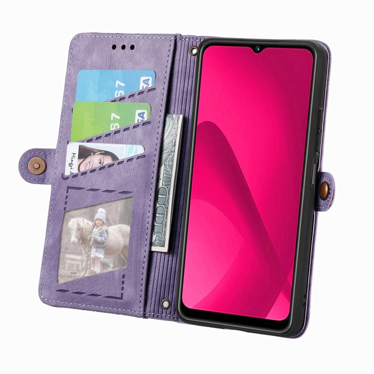 For T-Mobile REVVL 7 5G Geometric Zipper Wallet Side Buckle Leather Phone Case
