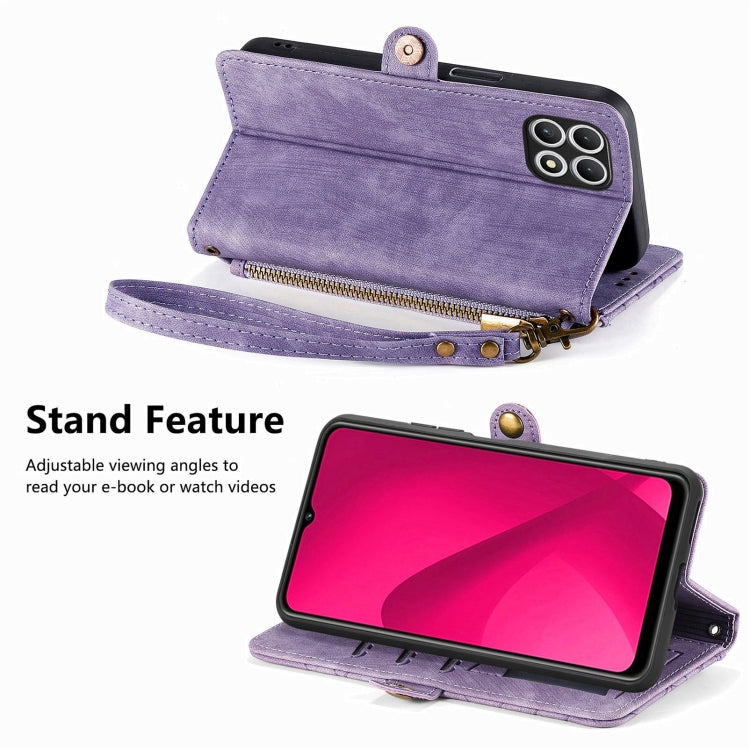 For T-Mobile REVVL 7 5G Geometric Zipper Wallet Side Buckle Leather Phone Case