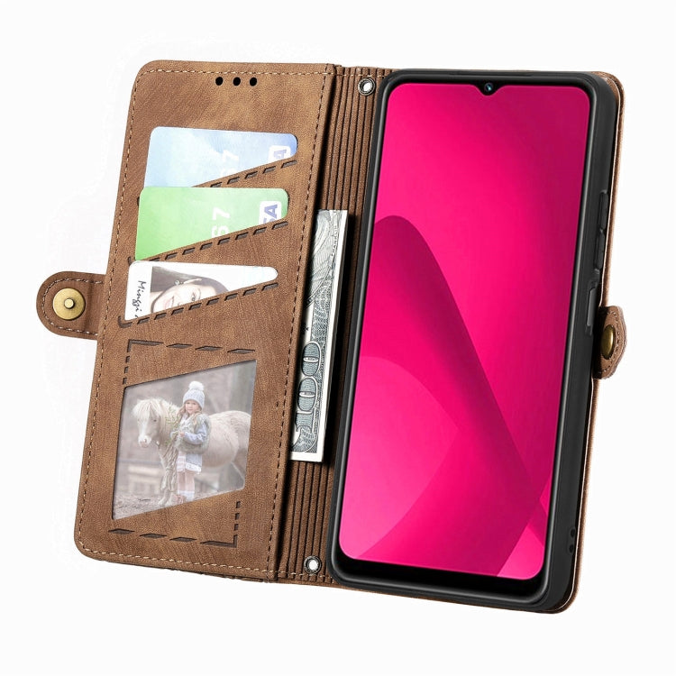 For T-Mobile REVVL 7 5G Geometric Zipper Wallet Side Buckle Leather Phone Case