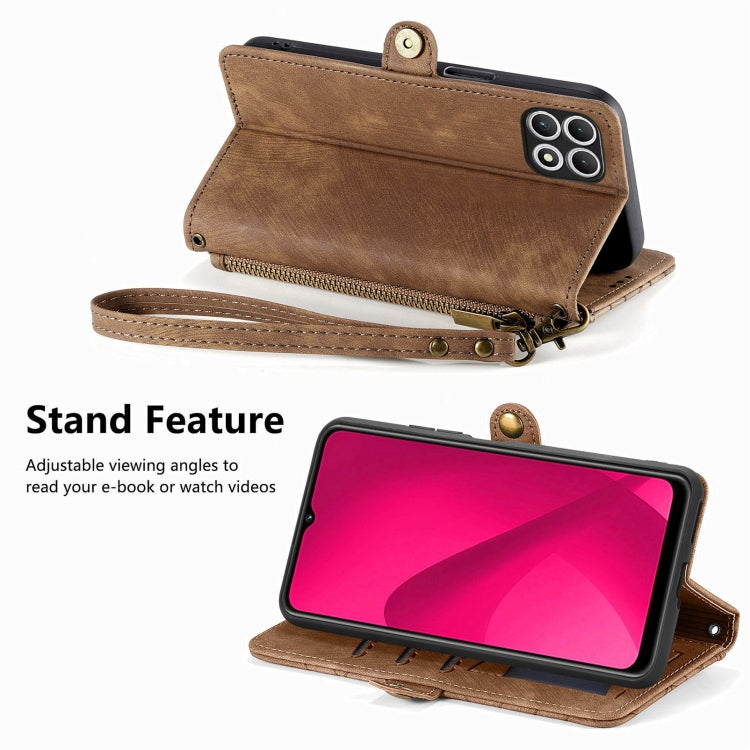 For T-Mobile REVVL 7 5G Geometric Zipper Wallet Side Buckle Leather Phone Case