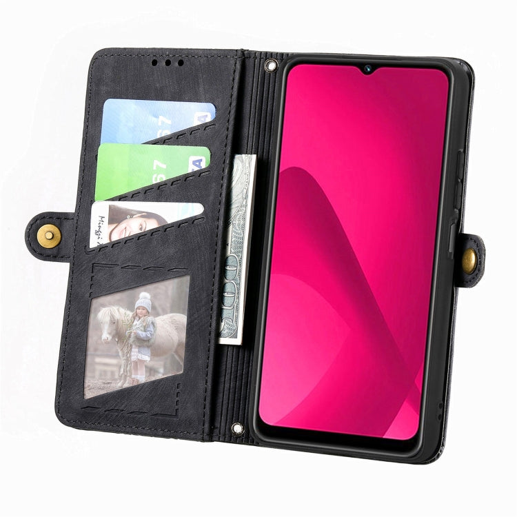 For T-Mobile REVVL 7 5G Geometric Zipper Wallet Side Buckle Leather Phone Case