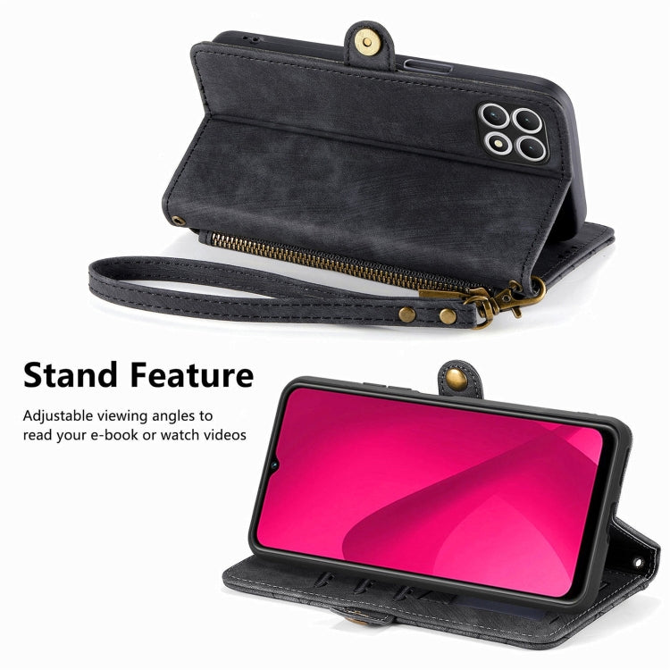 For T-Mobile REVVL 7 5G Geometric Zipper Wallet Side Buckle Leather Phone Case
