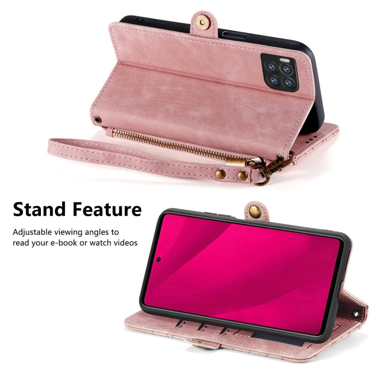 For  T-Mobile REVVL 7 Pro 5G Geometric Zipper Wallet Side Buckle Leather Phone Case