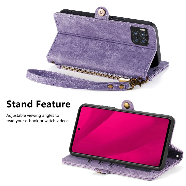 For  T-Mobile REVVL 7 Pro 5G Geometric Zipper Wallet Side Buckle Leather Phone Case