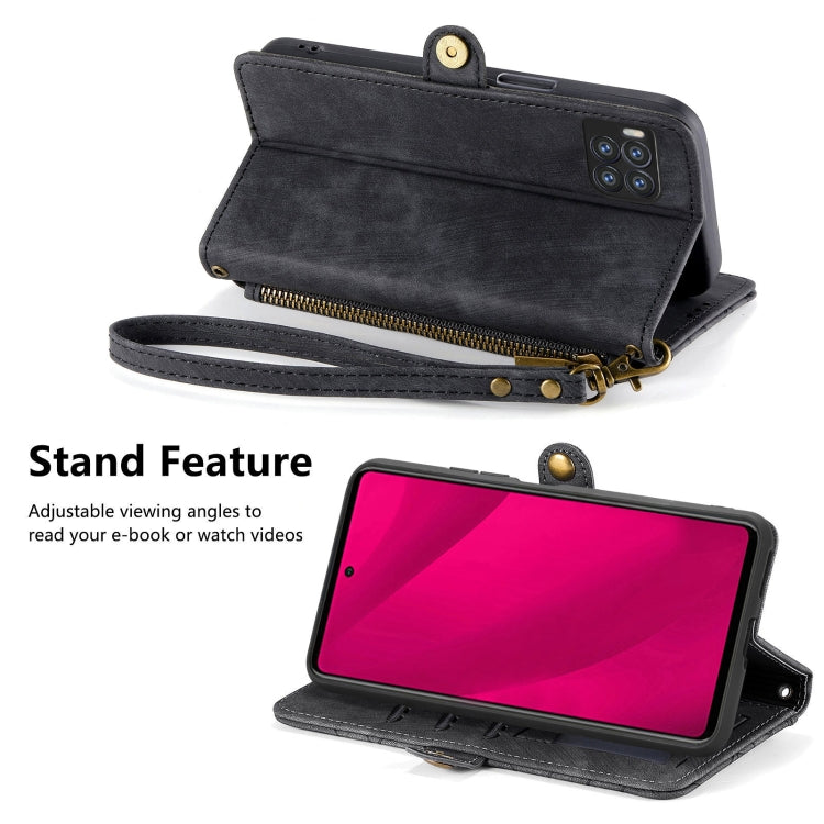 For  T-Mobile REVVL 7 Pro 5G Geometric Zipper Wallet Side Buckle Leather Phone Case