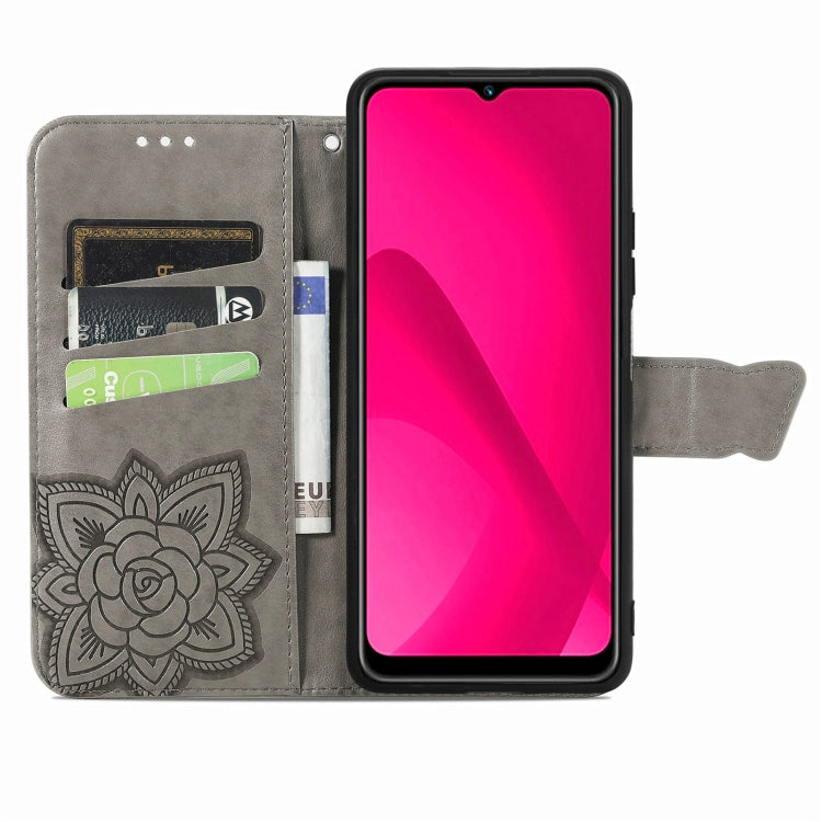 For T-Mobile REVVL 7 5G Butterfly Love Flower Embossed Leather Phone Case