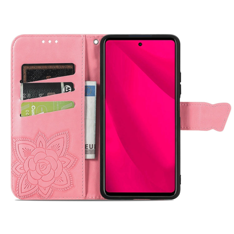 For T-Mobile REVVL 7 Pro 5G Butterfly Love Flower Embossed Leather Phone Case