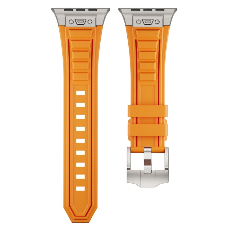 For Apple Watch Series 9 45mm Metal Connector Silicone Watch Band