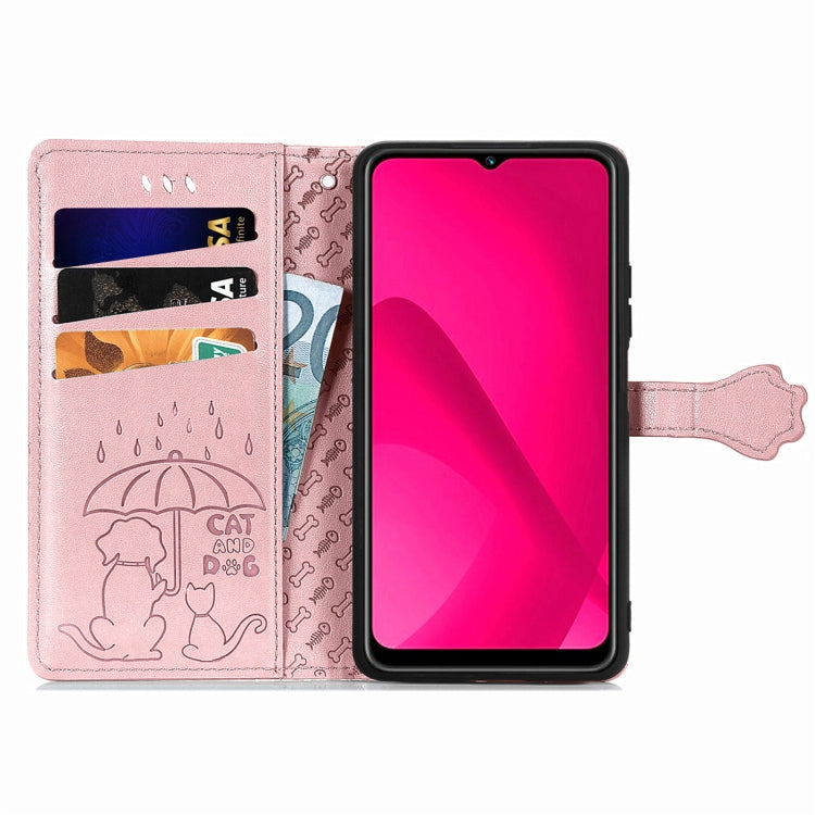 For T-Mobile T Phone 2 5G Cat and Dog Embossed Leather Phone Case