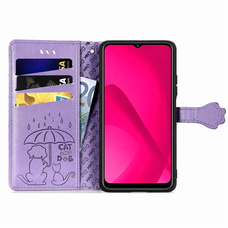 For T-Mobile T Phone 2 5G Cat and Dog Embossed Leather Phone Case