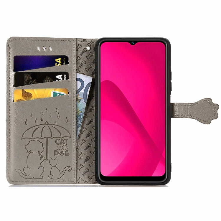 For T-Mobile T Phone 2 5G Cat and Dog Embossed Leather Phone Case