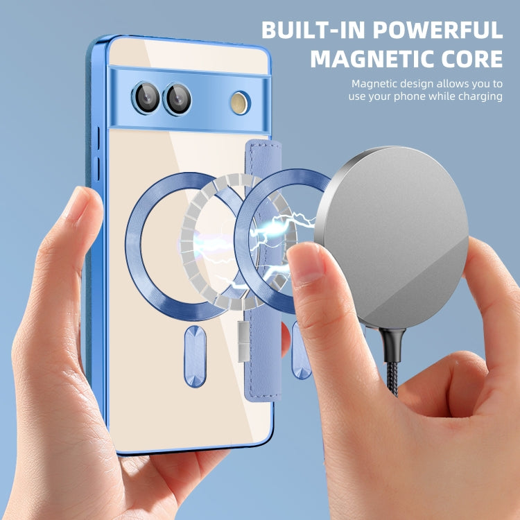 For Google Pixel 7a Shield Magsafe RFID Anti-theft Rhombus Leather Phone Case