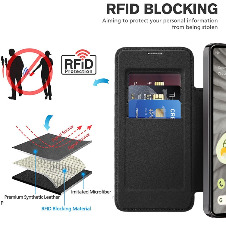 For Google Pixel 7a Shield Magsafe RFID Anti-theft Rhombus Leather Phone Case