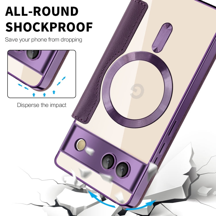 For Google Pixel 7a Shield Magsafe RFID Anti-theft Rhombus Leather Phone Case