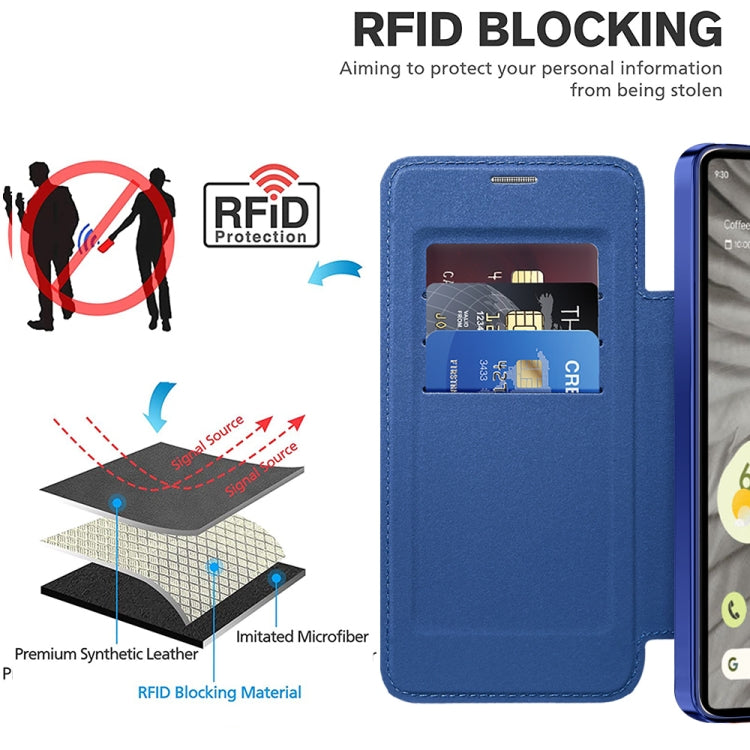 For Google Pixel 7a Shield Magsafe RFID Anti-theft Rhombus Leather Phone Case