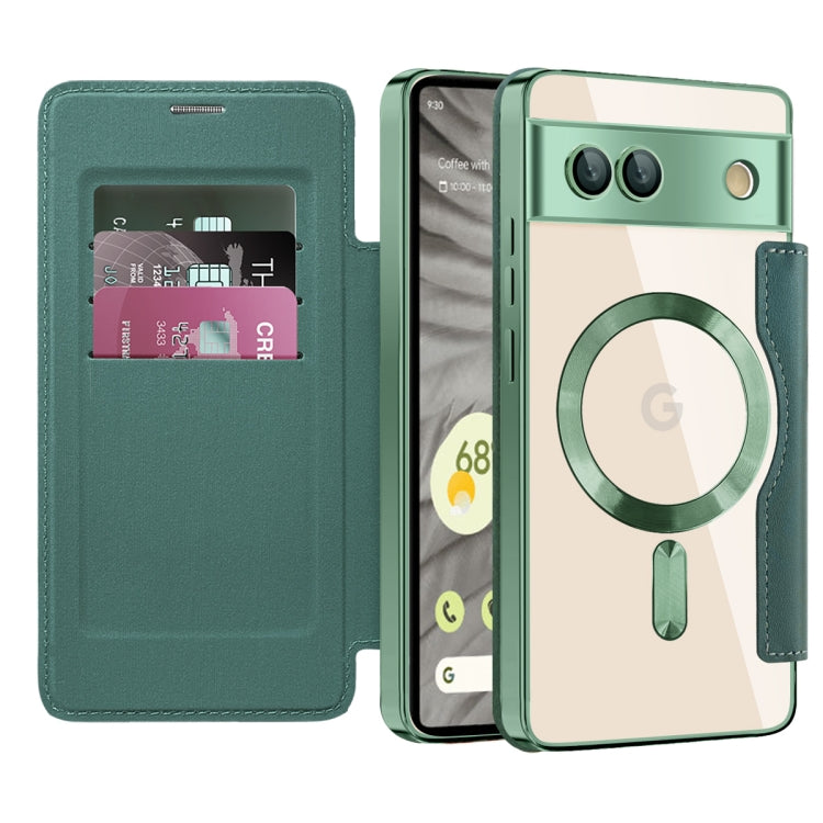 For Google Pixel 7a Shield Magsafe RFID Anti-theft Rhombus Leather Phone Case