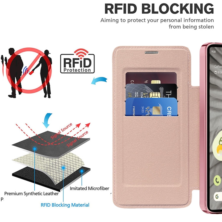 For Google Pixel 7a Shield Magsafe RFID Anti-theft Rhombus Leather Phone Case