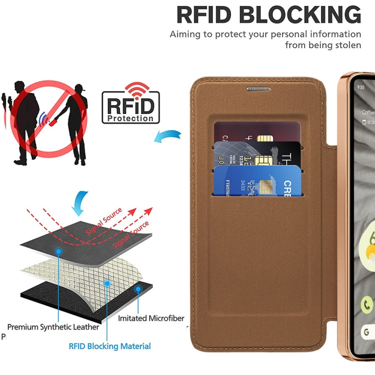 For Google Pixel 7a Shield Magsafe RFID Anti-theft Rhombus Leather Phone Case