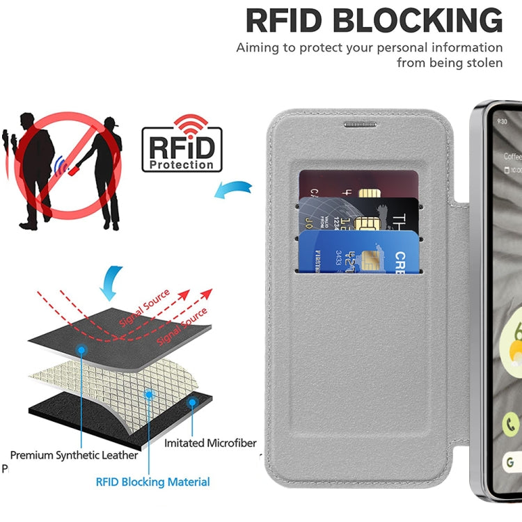For Google Pixel 7a Shield Magsafe RFID Anti-theft Rhombus Leather Phone Case