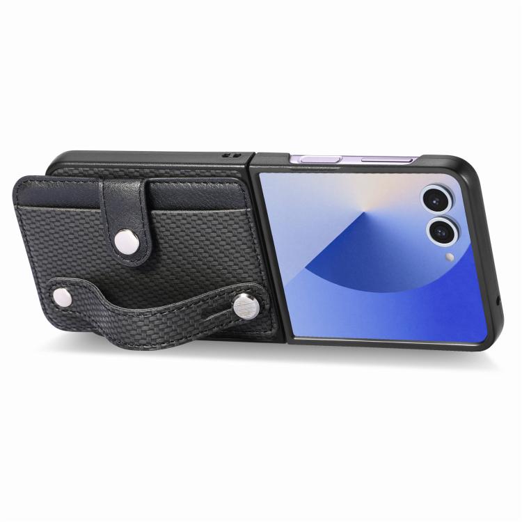 For Samsung Galaxy Z Flip7 5G Wristband Kickstand Card Wallet Back Cover Phone Case