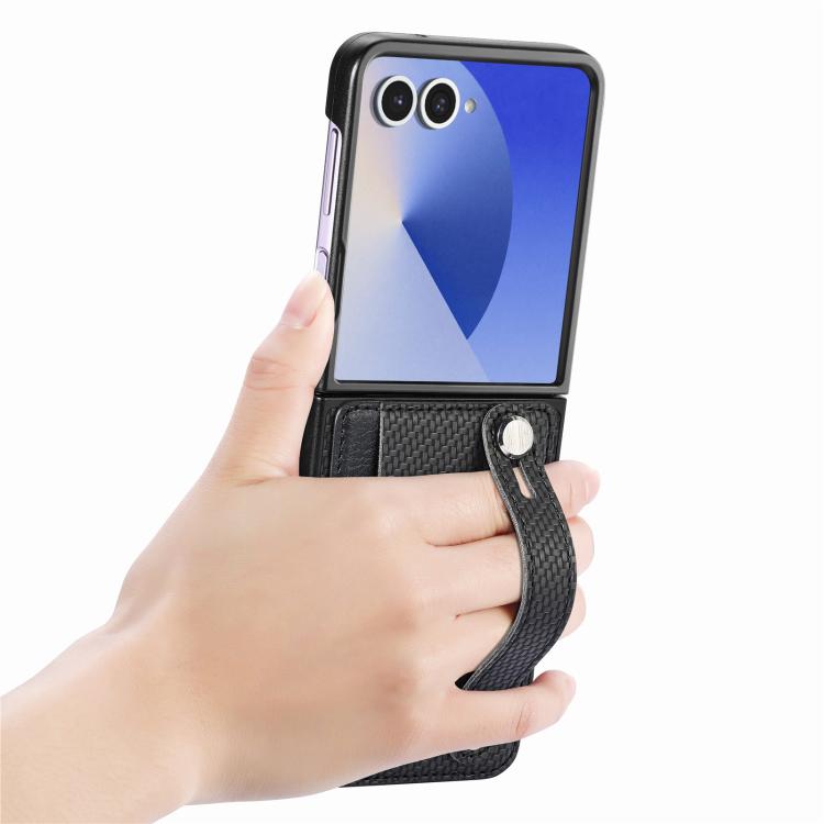 For Samsung Galaxy Z Flip7 5G Wristband Kickstand Card Wallet Back Cover Phone Case