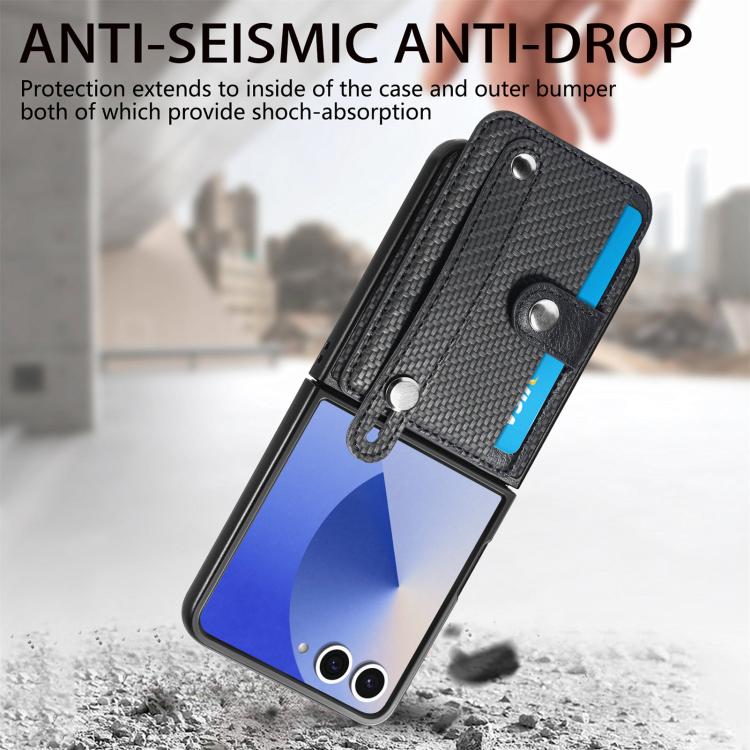 For Samsung Galaxy Z Flip7 5G Wristband Kickstand Card Wallet Back Cover Phone Case