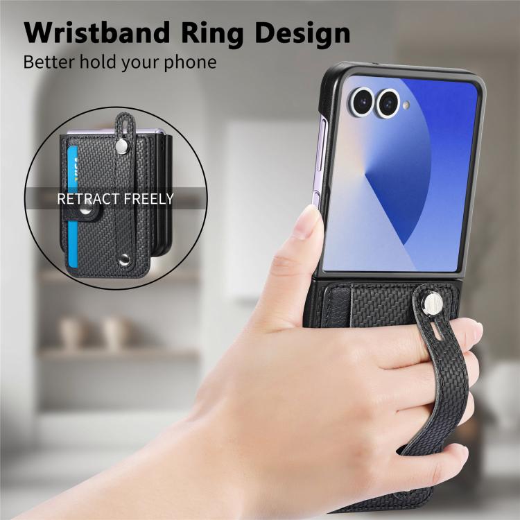 For Samsung Galaxy Z Flip7 5G Wristband Kickstand Card Wallet Back Cover Phone Case