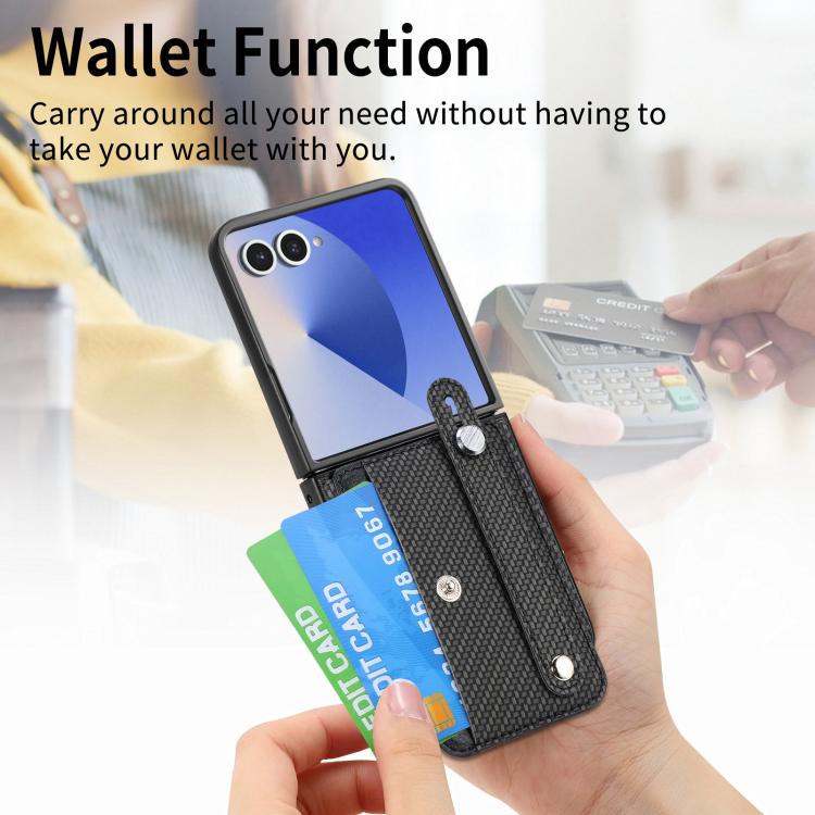 For Samsung Galaxy Z Flip7 5G Wristband Kickstand Card Wallet Back Cover Phone Case