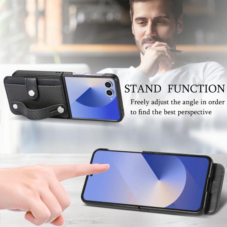 For Samsung Galaxy Z Flip7 5G Wristband Kickstand Card Wallet Back Cover Phone Case