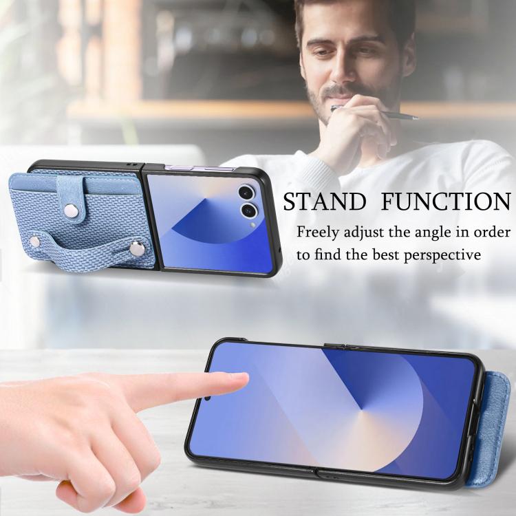For Samsung Galaxy Z Flip7 5G Wristband Kickstand Card Wallet Back Cover Phone Case