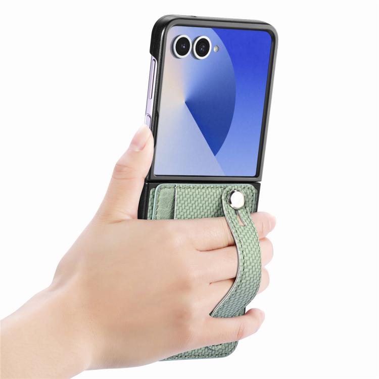 For Samsung Galaxy Z Flip7 5G Wristband Kickstand Card Wallet Back Cover Phone Case