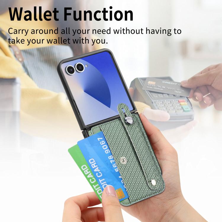 For Samsung Galaxy Z Flip7 5G Wristband Kickstand Card Wallet Back Cover Phone Case
