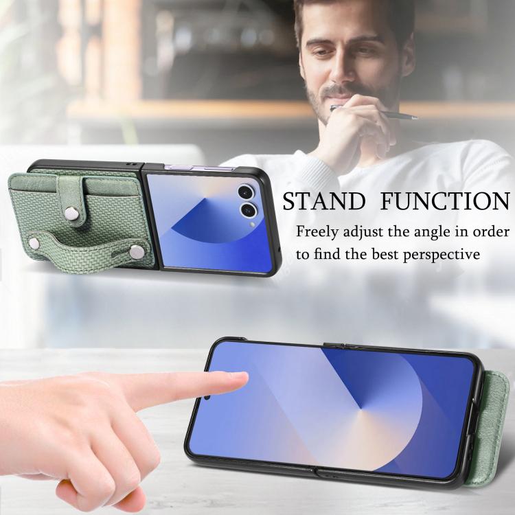 For Samsung Galaxy Z Flip7 5G Wristband Kickstand Card Wallet Back Cover Phone Case